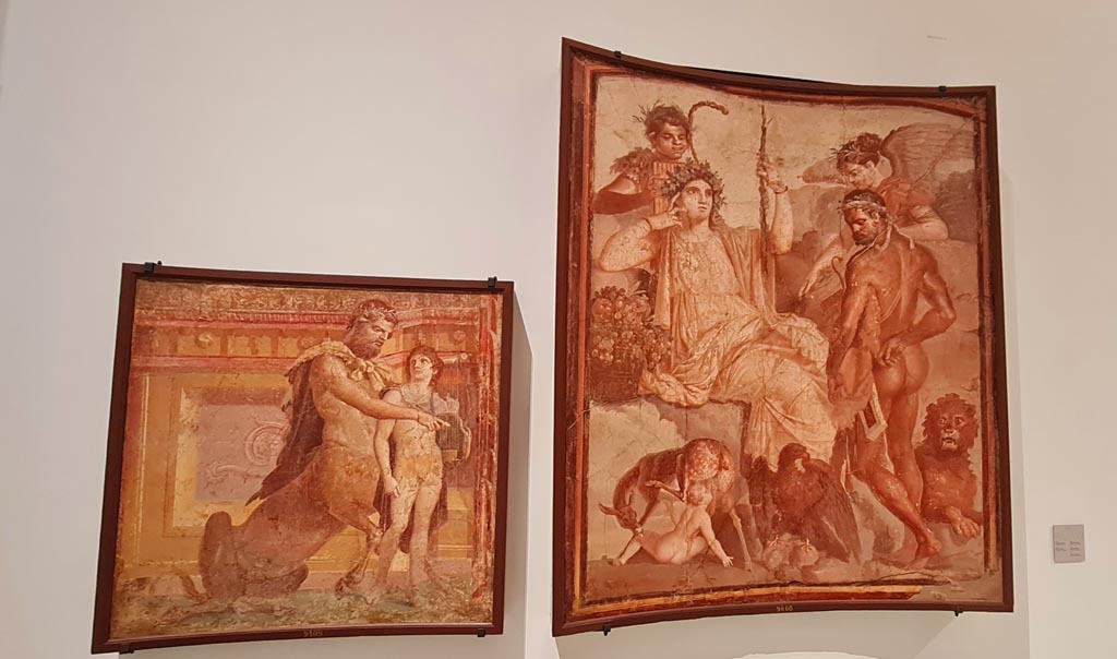 Herculaneum Augusteum. April 2023.
No.3 and 4 on above descriptive card – Achilles and Chiron, inv. 9109, and Hercules and Telephus, inv. 9008.
On display in “Campania Romana” gallery in Naples Archaeological Museum. Photo courtesy of Giuseppe Ciaramella.