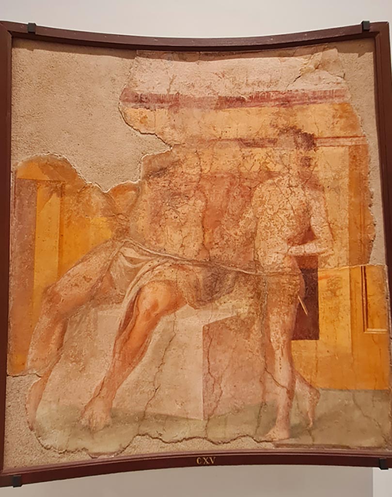 Herculaneum Augusteum. April 2023. Painting of Marsyas and Olympus, inv. CXV.
On display in “Campania Romana” gallery in Naples Archaeological Museum. Photo courtesy of Giuseppe Ciaramella.