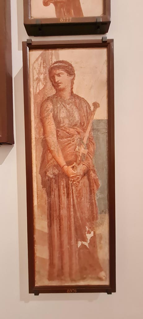 Herculaneum Augusteum. April 2023. Painting from lower row, on side wall, showing Medea with a sword, inv. 8976.
On display in “Campania Romana” gallery in Naples Archaeological Museum. Photo courtesy of Giuseppe Ciaramella.