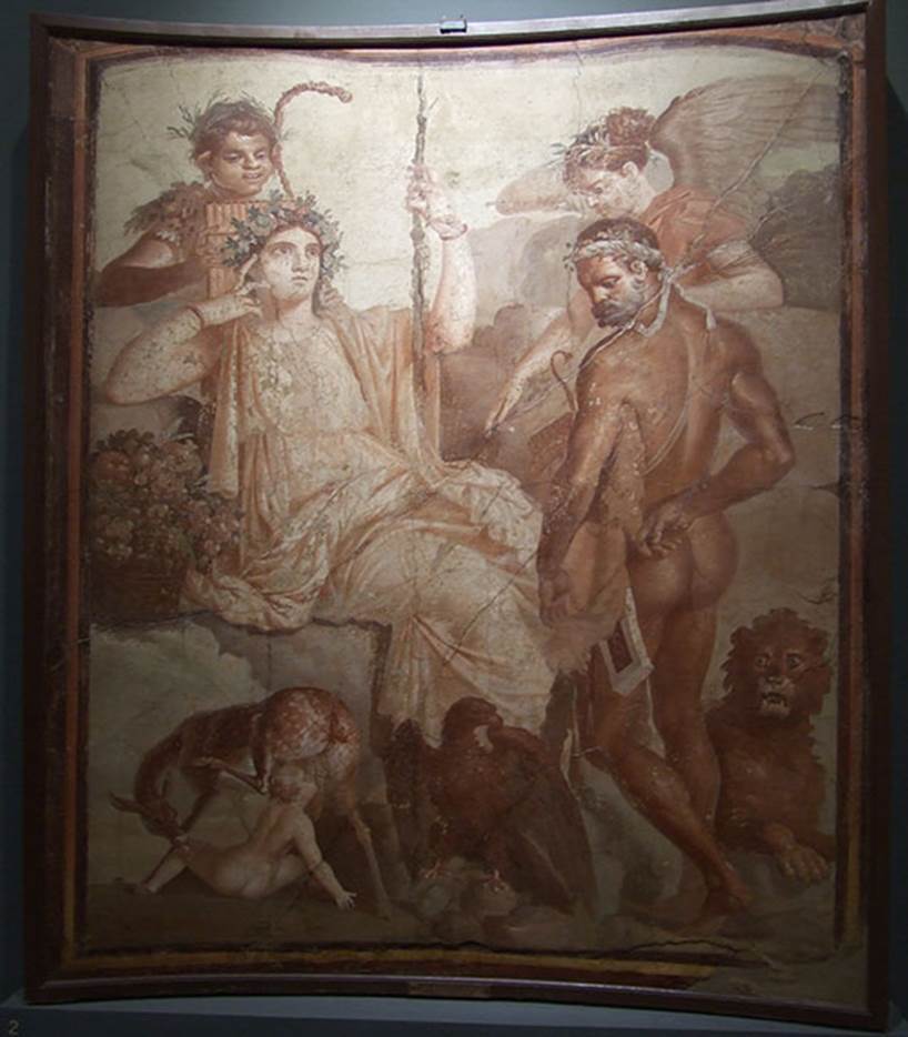 Herculaneum Augusteum. Found in November 1739. The recognising of Telephus by Hercules.
Now in Naples Archaeological Museum. Inventory number 9008.
See Pagano, M. and Prisciandaro, R., 2006. Studio sulle provenienze degli oggetti rinvenuti negli scavi borbonici del regno di Napoli. Naples: Nicola Longobardi. (P.182)
See Le Antichita di Ercolano esposte Tomo 1, Le Pitture Antiche di Ercolano 1, 1757, Tav 6.
