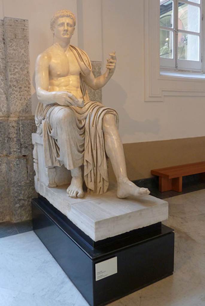 Herculaneum Augusteum. Square exedra. Statue of a seated Claudius.
Now in Naples Archaeological Museum. Inventory number 6056.