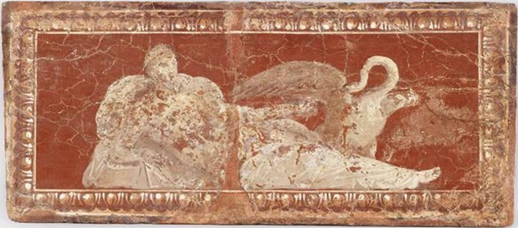 Herculaneum Augusteum. Found 22nd August 1761. Niches in long wall of portico. Reclining Leda with swan.
Now in the Louvre. Inventory number P18.
See Le Antichità di Ercolano esposte Tomo 4, Le Pitture Antiche di Ercolano 4, 1765, Tav 4, p. 17.