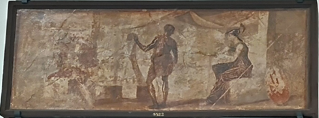 Herculaneum Augusteum. Found 28th August 1761. Athena and the construction of the ship Argo.
Now in Naples Archaeological Museum. Inventory number 9522.
See Antichità di Ercolano: Tomo Terzo: Le Pitture 3, 1762, Tav. XLVIII, p. 249-251.