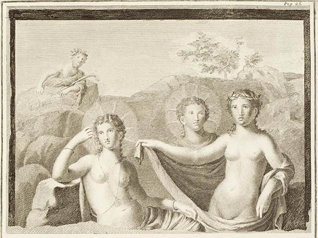 Herculaneum Augusteum. Found 1749. Fresco of Venus and Hesperus or the Judgement of Paris.
Now in Naples Archaeological Museum. Inventory number 9239.
See Antichità di Ercolano: Tomo Secondo: Le Pitture 2, 1760, Tav. X, p. 61.