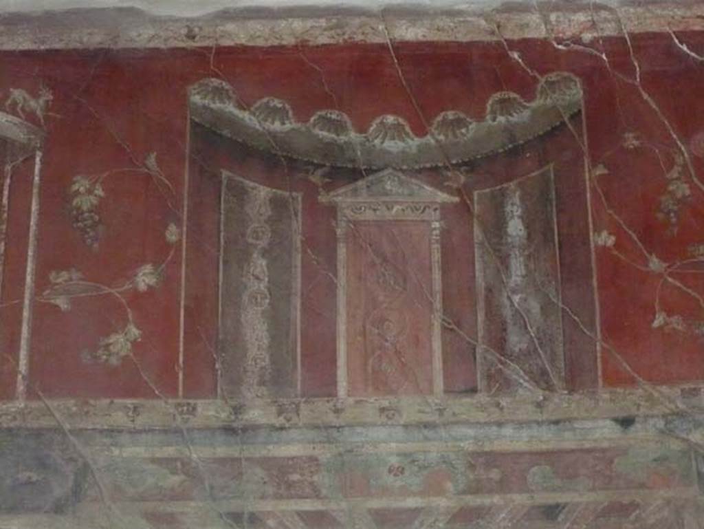 III.11 Herculaneum. August 2013. Room 8, painted detail from upper south wall. 
Photo courtesy of Buzz Ferebee.
