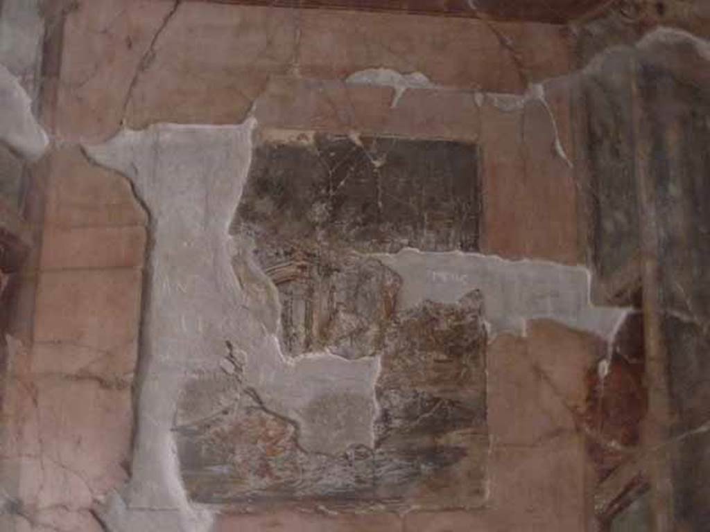 III.11 Herculaneum. May 2010.  Room 8, wall painting of a sacred scene, from centre of north wall. 