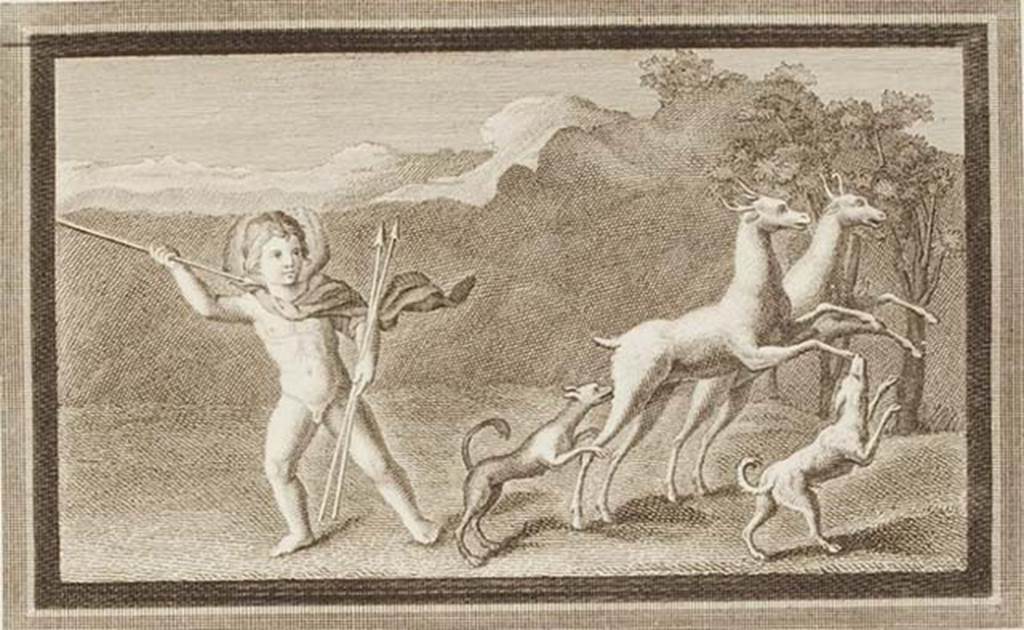 IV.21, Herculaneum. Small painting found 6th August 1748 at Scavi di Resina.
See Antichità di Ercolano: Tomo Primo: Le Pitture 1, 1757, tav XXXVII, p. 193
Now in the Louvre. Inventory number P16-2.