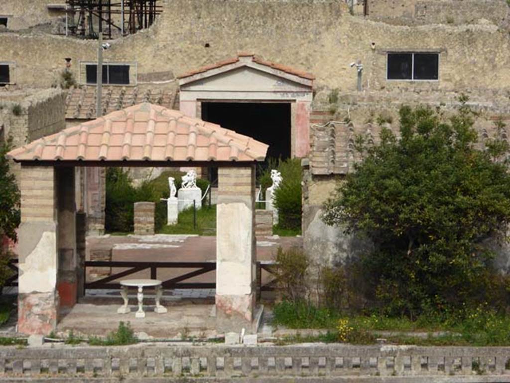IV.21 Herculaneum, April 2016. Looking north across terrace 35, towards pergola 18, from access roadway to site.  Photo courtesy of Michael Binns.
