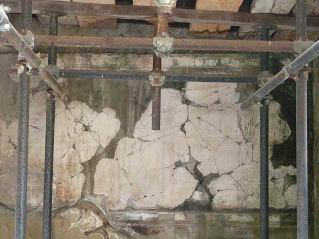 V. 11 Herculaneum. May 2010. Detail of decoration on south wall of first room at north end, on west side of atrium. 
Seen over wall from shop at V.10, on north-west corner of insula. 


