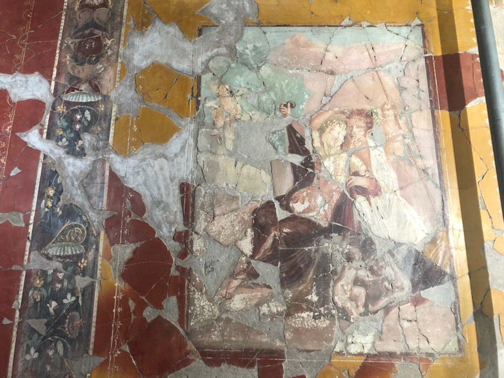 V.15 Herculaneum. October 2019. Central painting of Mars and Venus from east wall of tablinum. 
Photograph  Parco Archeologico di Pompei.
