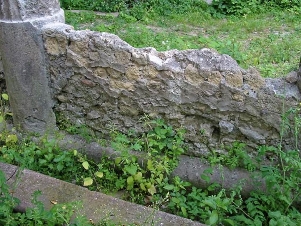 V.15, Herculaneum. May 2003. Detail of north wall and water channel separating garden area from north portico. Photo courtesy of Nicolas Monteix.
