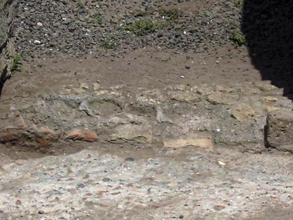 V.25, Herculaneum. May 2003. Detail of entrance doorway threshold.  Photo courtesy of Nicolas Monteix.

