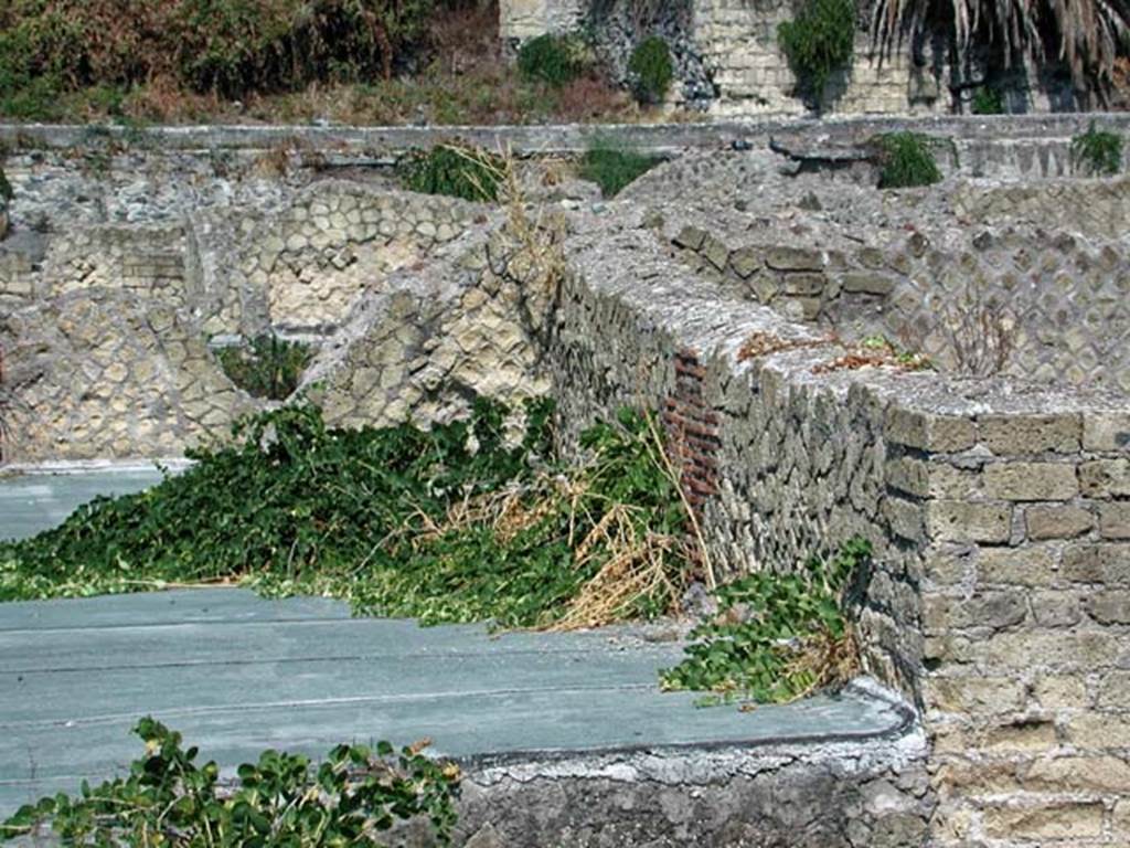 VI.8, and VI.9, Herculaneum. September 2003. Looking west across roof, originally terraces and attics, above womens baths area. 
Photo courtesy of Nicolas Monteix.
