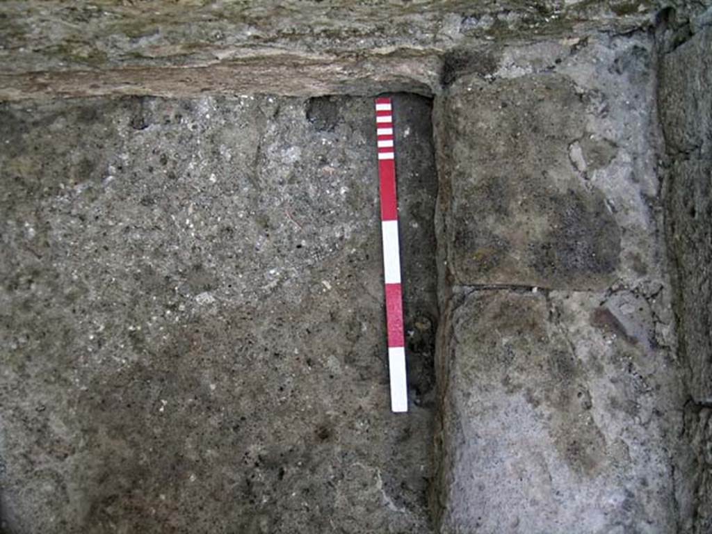 VI.12, Herculaneum. September 2004.  Looking down and west in north-west corner of rear room near step.
Photo courtesy of Nicolas Monteix.
