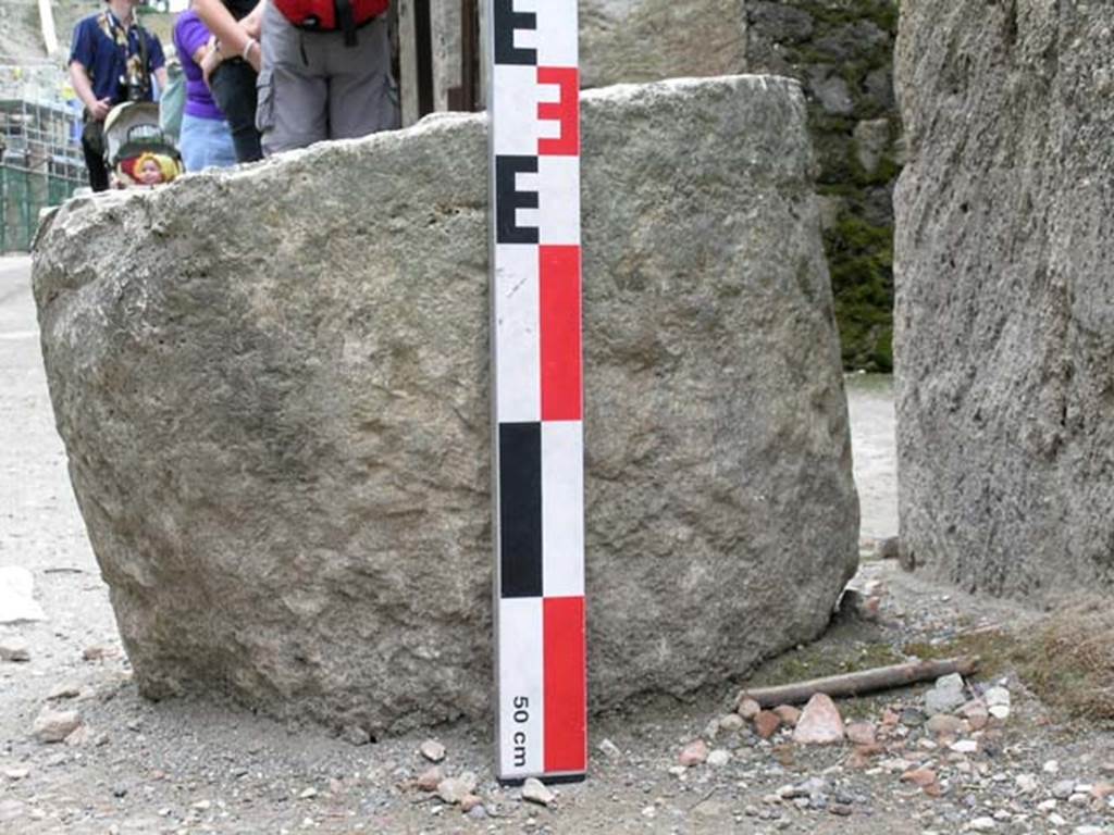 VI.19, Herculaneum. June 2006. Detail of side of stone tub/basin. Photo courtesy of Nicolas Monteix.