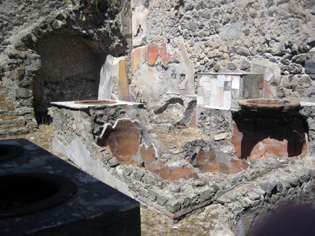 VI.19, Herculaneum, June 2011. Looking south-west across remaining terracotta dolia. Photo courtesy of Sera Baker.
