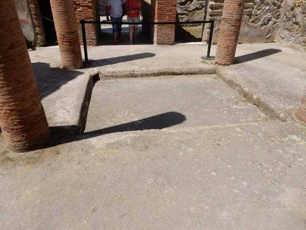 VI.29 Herculaneum. May 2018. Atrium 3, looking west across impluvium. Photo courtesy of Buzz Ferebee.