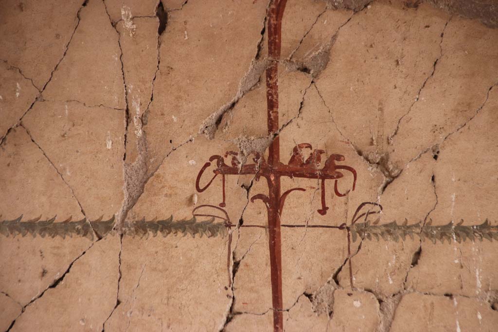 VI.29 Herculaneum. October 2020. Tablinum 5, painted panel from upper centre of north wall. Photo courtesy of Klaus Heese.