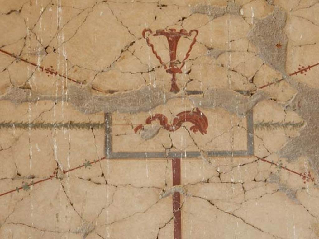 VI.29, Herculaneum. May 2018. Tablinum 5, painted panel from east end of north wall.
Photo courtesy of Buzz Ferebee.
