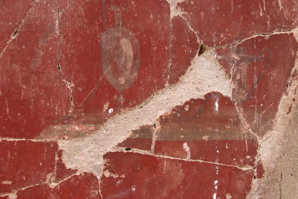 VI.29 Herculaneum. October 2020. 
Looking towards the remaining painted decoration on north wall of tablinum 5, at west end. Photo courtesy of Klaus Heese.
