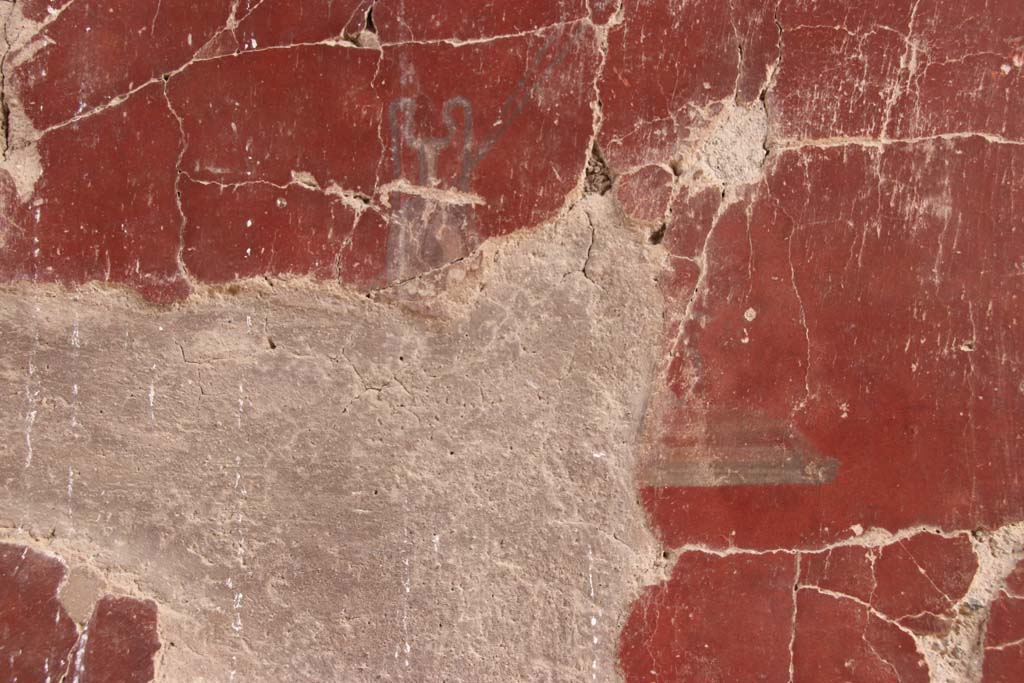 VI.29 Herculaneum. October 2020. 
Looking towards the remaining painted decoration on north wall of tablinum 5, to the left side of the window. Photo courtesy of Klaus Heese.
