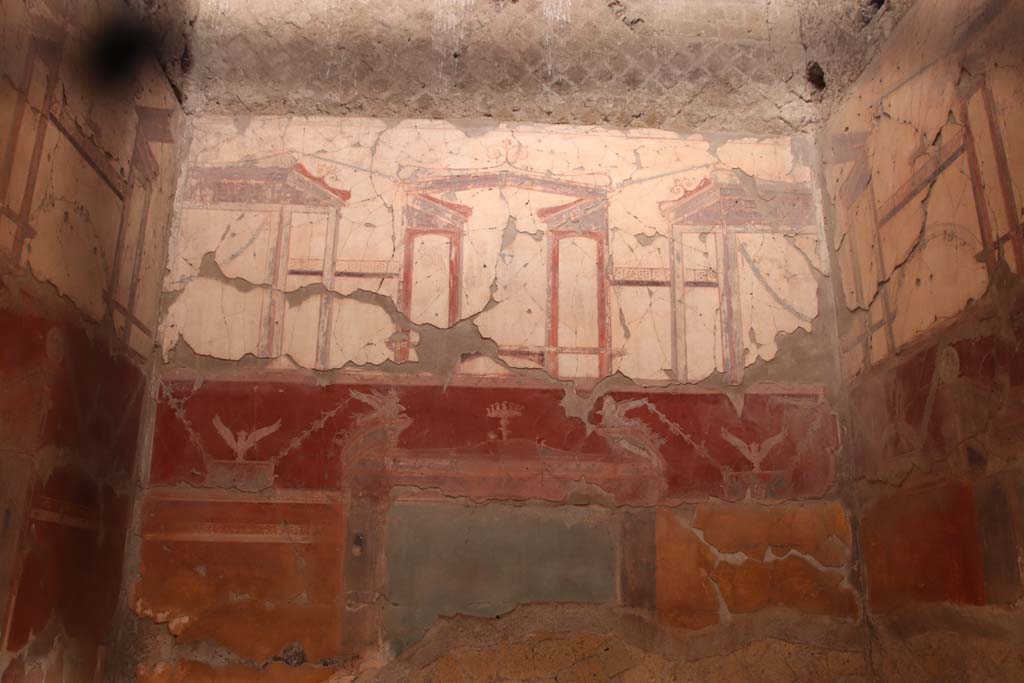 VI.29 Herculaneum. October 2020. Room 7, oecus, looking towards north wall, through window in south wall. Photo courtesy of Klaus Heese.
