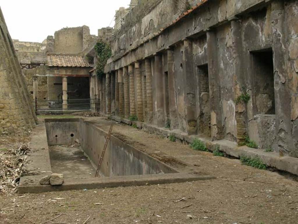 Ins. Or. II.4, Herculaneum. June 2006. Looking west along the basin, towards the north-west corner of the palaestra portico. 
Photo courtesy of Nicolas Monteix.

