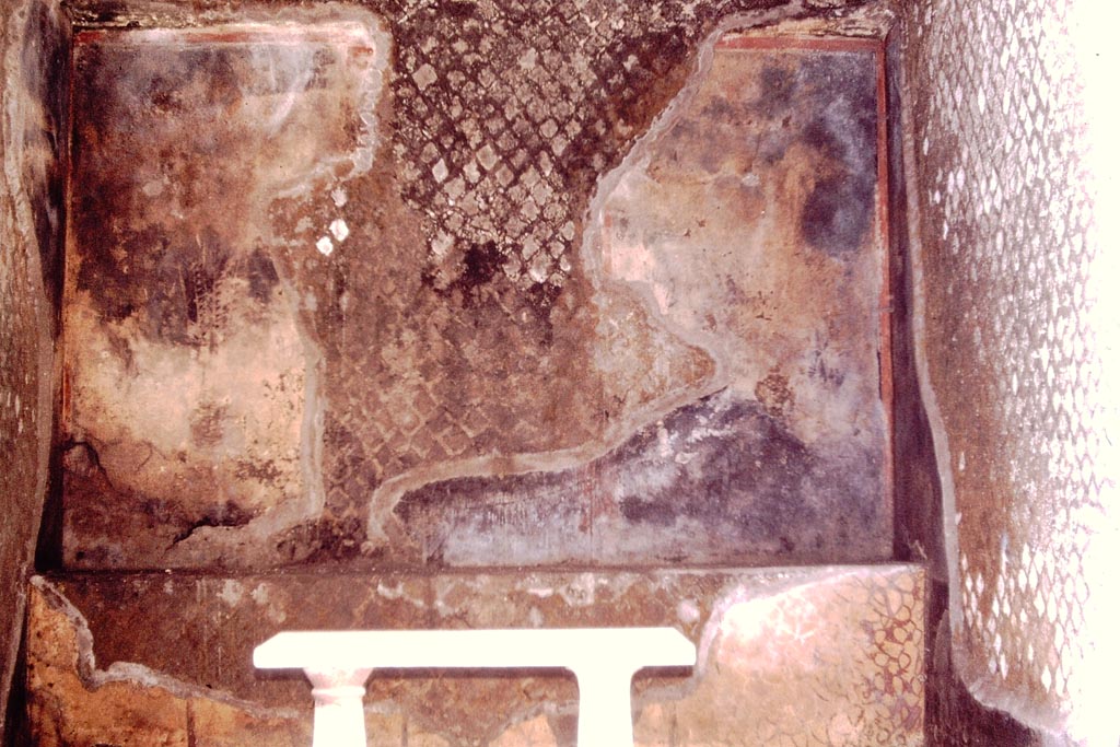 Herculaneum, 1964. Sacred Area terrace, looking towards the north wall in the shrine of Venus. Photo by Stanley A. Jashemski.
Source: The Wilhelmina and Stanley A. Jashemski archive in the University of Maryland Library, Special Collections (See collection page) and made available under the Creative Commons Attribution-Non Commercial License v.4. See Licence and use details.
J64f1184