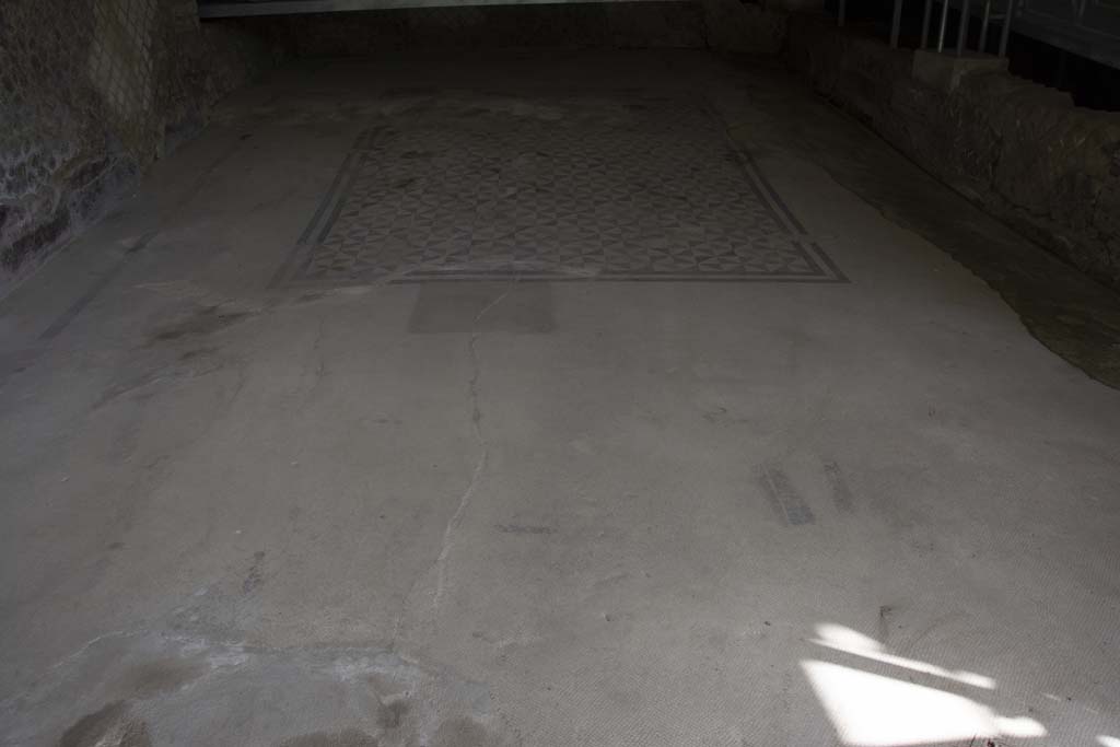 Villa dei Papiri, March 2019. Looking north across flooring in triclinium, room (i), with coloured mosaic.
Foto Annette Haug, ERC Grant 681269 DÉCOR.

