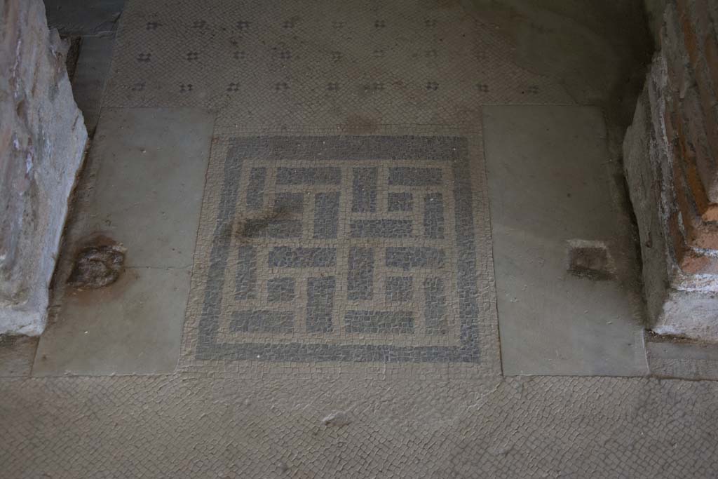 Villa dei Papiri, March 2019. Corridor (t), detail of mosaic in doorway threshold..
Foto Annette Haug, ERC Grant 681269 DÉCOR.