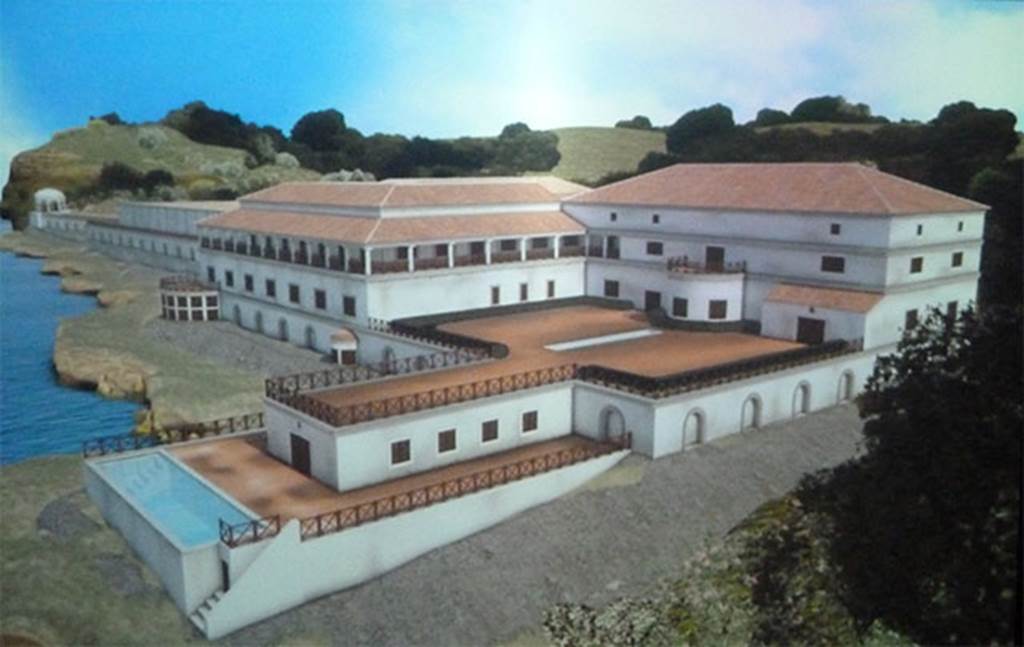Villa dei Papiri, Herculaneum. September 2015. Reconstructed view of the Villa, from the east. Museo Archeologico Virtuale, Ercolano. 