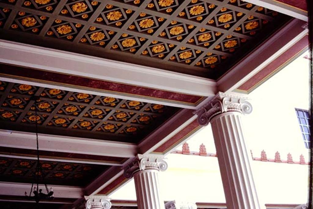 Getty Villa, Malibu, Spring 1982. Reproduction ceiling of portico. Photo by Stanley A. Jashemski.   
Source: The Wilhelmina and Stanley A. Jashemski archive in the University of Maryland Library, Special Collections (See collection page) and made available under the Creative Commons Attribution-Non Commercial License v.4. See Licence and use details.
J80f0399

