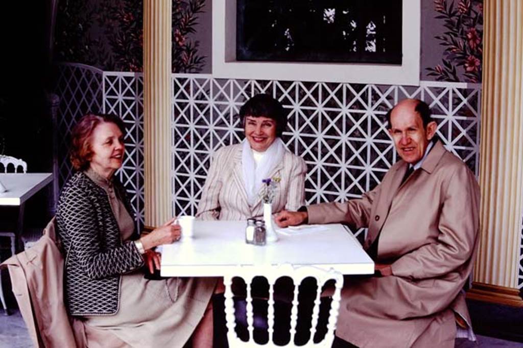 Getty Villa, Malibu, Spring 1982. Wilhelmina, a friend Norma Goudy Thorson, and Stanley at Malibu. Photo by Stanley A. Jashemski.   
Source: The Wilhelmina and Stanley A. Jashemski archive in the University of Maryland Library, Special Collections (See collection page) and made available under the Creative Commons Attribution-Non Commercial License v.4. See Licence and use details.
J80f0409
