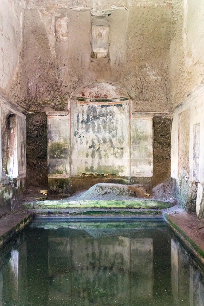 South-western baths, Herculaneum. October 2023. 
Room 1, detail of north end of pool. Photo courtesy of Johannes Eber. 
