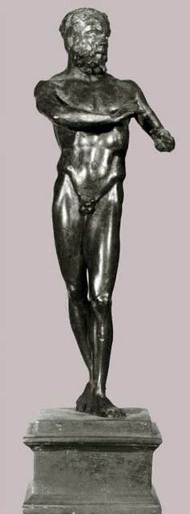 Villa dei Papiri, Herculaneum. Bearded Silenus statuette. Found in 1754 on south side of entrance to peristyle.
Now in Naples Archaeological Museum. Inventory number 5296.
