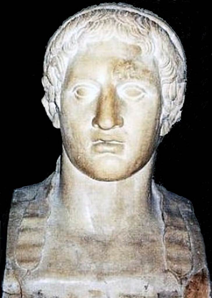 Villa dei Papiri, Herculaneum. Marble herm of Hercules. Found in 1759, in room where a few papyri were found.
Now in Naples Archaeological Museum. Inventory number 6164.
