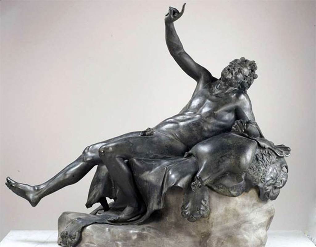 Villa dei Papiri, Herculaneum. Bronze statue of Drunken Faun. Found in 1754, near the west curve of pond.
Now in Naples Archaeological Museum. Inventory number 5628.
Photo courtesy of Buzz Ferebee.
