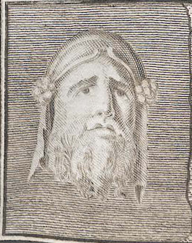 Villa dei Papiri, Herculaneum. Painted plaster fresco of head of Silenus. Now in Naples Archaeological Museum. Inventory number 8821A. 
See Antichità di Ercolano: Tomo Quarto: Le Pitture 4, 1765, p. 17.
