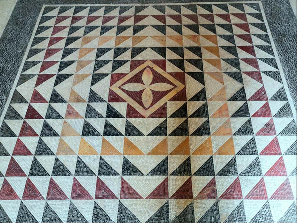 No.2. - Reggia di Portici, July 2021. 
Mosaic floor in Palazzo Reale, attributed as being from Villa of Papiri at Herculaneum. Photo courtesy of Davide Peluso.

